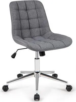 SlickBlue Armless Office Chair Upholstered Makeup Vanity Chair with Adjustable Height and Wheels-Grey