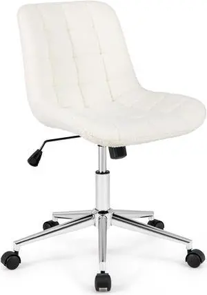 SlickBlue Teddy Fleece Armless Office Chair Makeup Vanity Chair-White