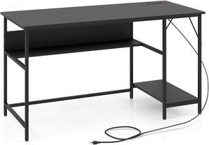 SlickBlue 55 Inch Computer Desk with 4 Power Outlets and CPU Stand-Black