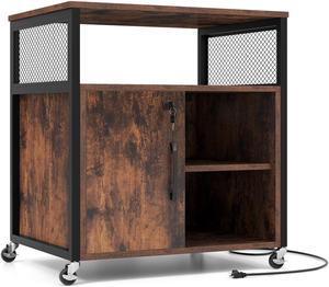 SlickBlue File Cabinet on Wheels with Charging Station and Cable Management Hole-Brown