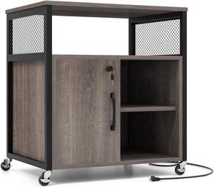 SlickBlue File Cabinet on Wheels with Charging Station and Cable Management Hole-Gray