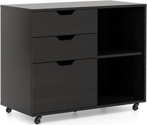SlickBlue 3-Drawer File Cabinet with Adjustable Shelf and Wheels for Letter-Black