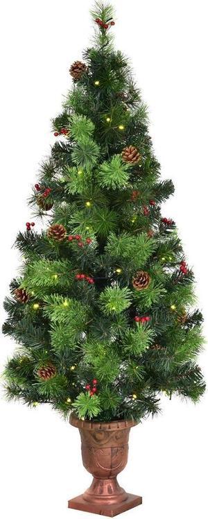 SlickBlue LED Christmas Tree with Red Berries Pine Cones-5ft