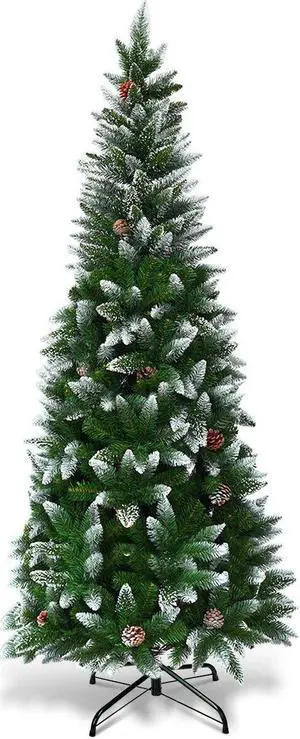 SlickBlue 5/6/7.5 Feet Artificial Pencil Christmas Tree with Pine Cones-5 Feet