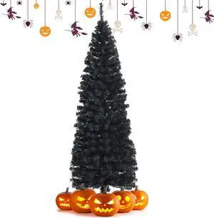 SlickBlue 6ft Unlit Artificial Christmas Halloween Pencil Tree Black with Metal Stand-Black