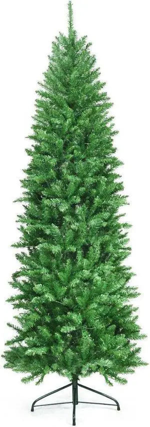 SlickBlue 7 Feet PVC Hinged Pre-lit Artificial Fir Pencil Christmas Tree with 150 Lights