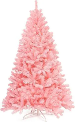 SlickBlue 6 Feet Pink Artificial Hinged Spruce Full Christmas Tree with Foldable Metal Stand