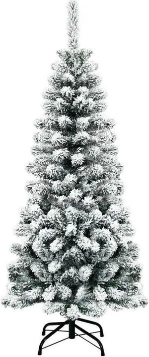 SlickBlue 4.5 Feet Unlit Hinged Snow Flocked Artificial Pencil Christmas Tree with 242 Branch