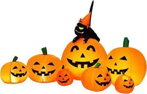 SlickBlue Halloween 7.5 Feet Inflatable Pumpkin Combo with Witch Black Cat