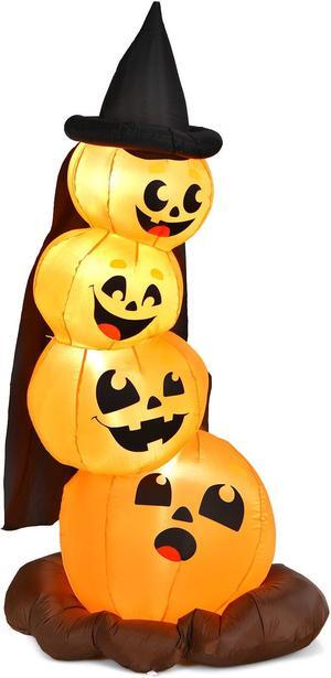 SlickBlue 7 Feet Halloween Inflatable Pumpkin Combo with Witch's Hat and LED Lights