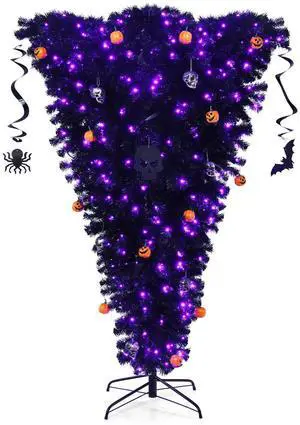 SlickBlue 6 Feet Upside Down Artificial Christmas Tree with 270 Purple LED lights
