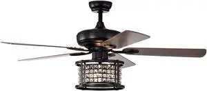 SlickBlue 52 Inch 3-Speed Crystal Ceiling Fan Light with Remote Control-Black