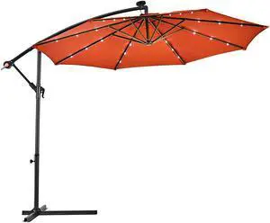 SlickBlue 10 Inch Patio Hanging Solar LED Umbrella Sun Shade with Cross Base-Orange
