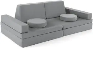 SlickBlue 10-Piece Kids Play Couch Sofa with Portable Handle-Gray