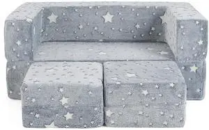SlickBlue 2 Seater Kids Play Couch with Removable and Machine Washable Flannel Cover