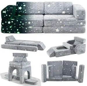 SlickBlue 10 Pieces Modular Kids Play Couch Sectional Sofa Glow in the Dark