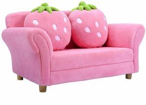 SlickBlue Kids Strawberry Armrest Chair Sofa with 2 Cute Strawberry Pillows-Pink