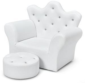 Children Upholstered Princess Sofa with Ottoman and Diamond Decoration for Boys and Girls