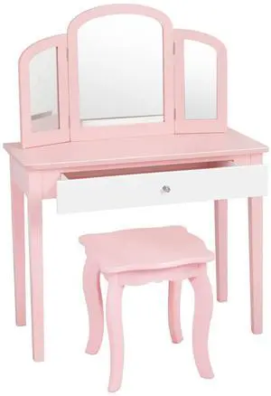 SlickBlue Kids Princess Make Up Dressing Table with Tri-folding Mirror and Chair