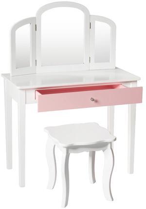 SlickBlue Kids Princess Make Up Dressing Table with Tri-folding Mirror and Chair
