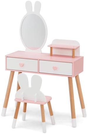 SlickBlue 2 in 1 Wooden Princess Kids Vanity Set with Mirror