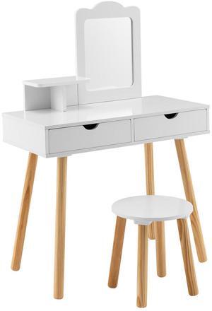 SlickBlue Kid Vanity Table Chair Set with Mirror and 2 Large Storage Drawers