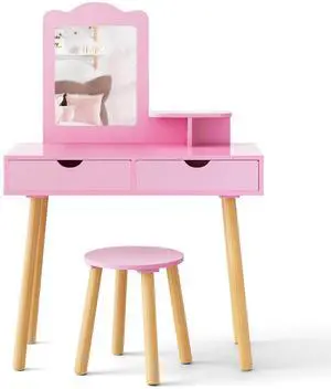 SlickBlue Kid Vanity Table Chair Set with Mirror and 2 Large Storage Drawers