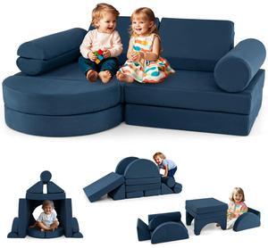 SlickBlue 13 Pieces Convertible Modular Kids Play Couch for Nursery Playroom Bedroom