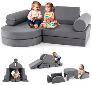 SlickBlue 13 Pieces Convertible Modular Kids Play Couch for Nursery Playroom Bedroom