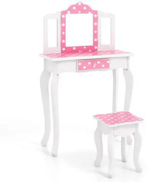 SlickBlue Princess Pretend Play Makeup Dressing Table with Cute Polka Dot Print