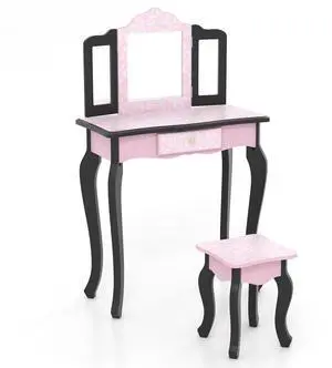 SlickBlue 2 in 1 Princess Dressing Table Writing Desk with Cute Leopard Print 3 Makeup Accessories