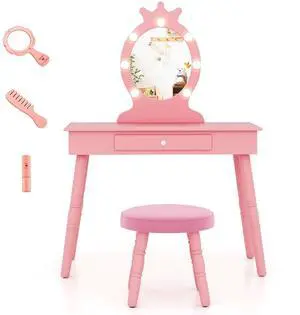 SlickBlue Kids Vanity Set with Lighted Mirror with Adjustable Brightness and Large Drawer
