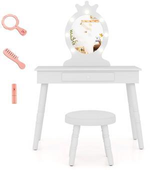 SlickBlue Kids Vanity Set with Lighted Mirror with Adjustable Brightness and Large Drawer