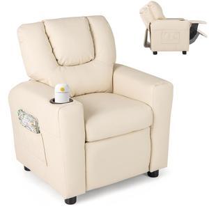 SlickBlue Kids Recliner Chair PU Leather Push Back Toddler Recliner with Cup Holder and Side Pocket