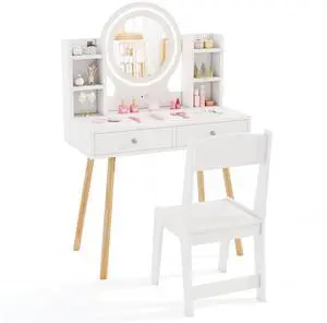 SlickBlue Kids Vanity Set with Lighted Mirror and Storage Drawers