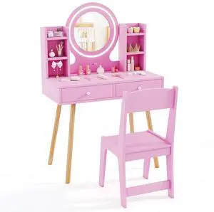 SlickBlue Kids Vanity Set with Lighted Mirror and Storage Drawers
