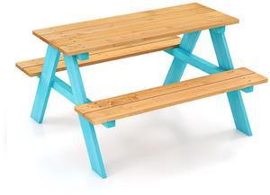 SlickBlue Children Outdoor Wooden Table with Bench Seats for Indoor and Outdoor Use