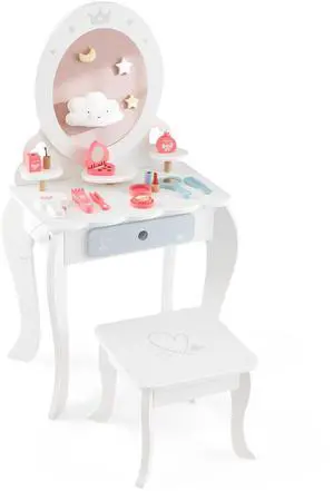 SlickBlue Kids 2-in-1 Princess Makeup Table and Chair Set with Removable Mirror