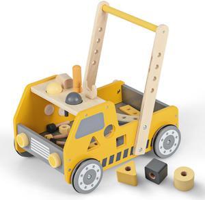 SlickBlue 2-in-1 Wooden Baby Walker with Adjustable Speed and Bottom Storage