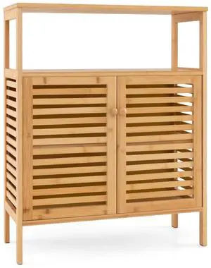 SlickBlue Bamboo Bathroom Floor Storage Cabinet with Shutter Doors
