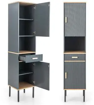 SlickBlue Free-Standing Bathroom Cabinet Narrow Linen with Doors and Drawer