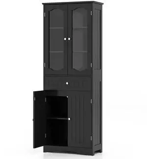 SlickBlue  Tall Bathroom Storage Cabinet with 2 Glass Doors and Adjustable Shelves