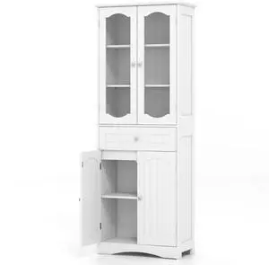 SlickBlue  Tall Bathroom Storage Cabinet with 2 Glass Doors and Adjustable Shelves