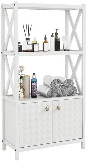 SlickBlue Bathroom Storage Cabinet with Open Shelves and Double Doors