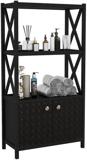 SlickBlue Bathroom Storage Cabinet with Open Shelves and Double Doors