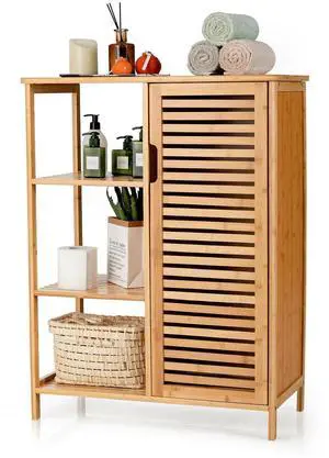 SlickBlue Wicker Bathroom Storage Cabinet with Single Door
