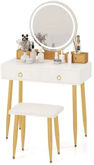 SlickBlue Vanity Table Set with Mirror-White