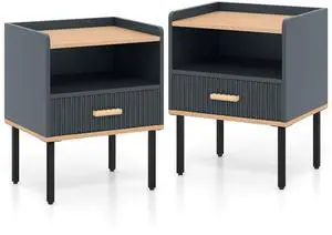 SlickBlue Nightstand Bedside End Table with Drawer and Shelf for Living Room Bedroom-Set of 2