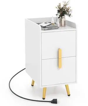 SlickBlue Nightstand Side Tables with 2 Drawers and 2 USB Ports