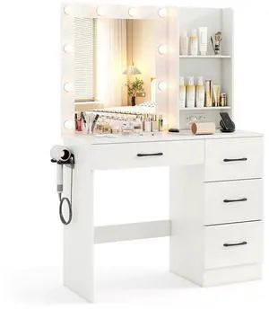 SlickBlue Vanity Desk with 3-Color Lights and Power Outlets